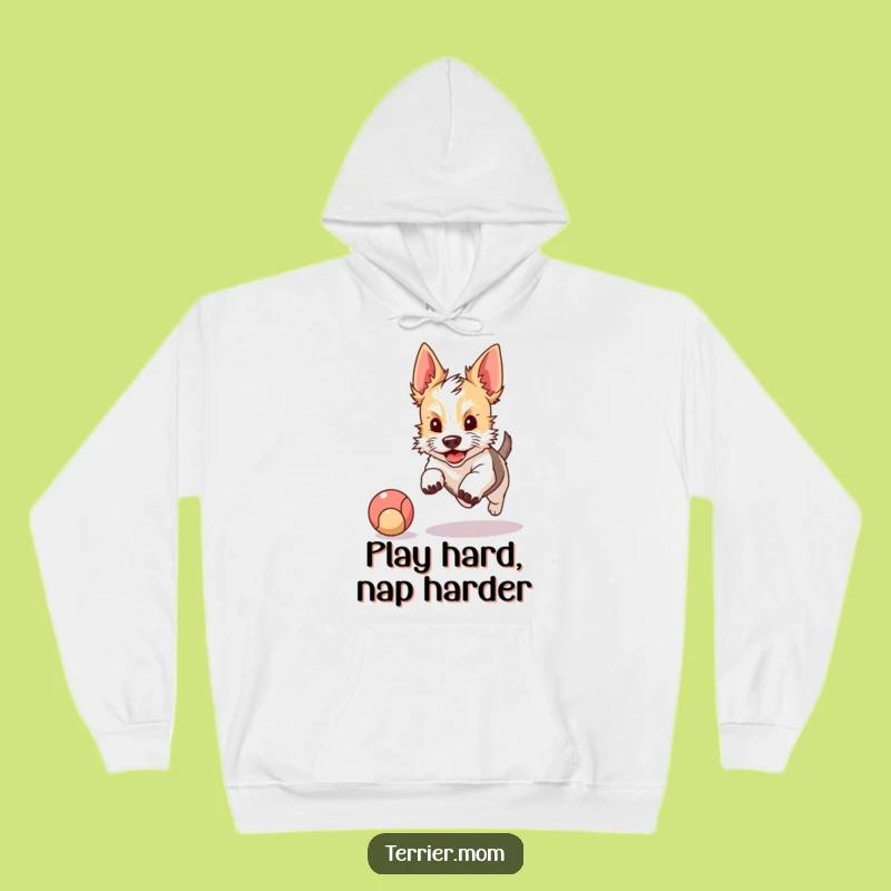 Funny Terrier Hoodie: Kawaii Dog Chasing Ball, Cozy Active Gift