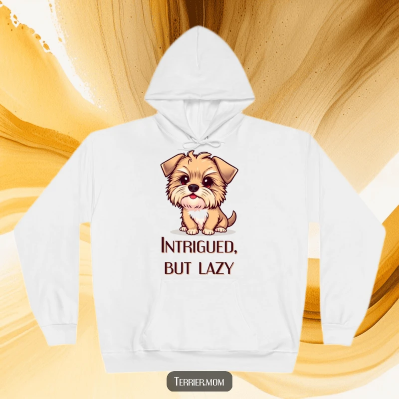 Funny Kawaii Terrier Dog Hoodie, showcasing a sweet puppy with a curious head tilt, perfect for cozying up.