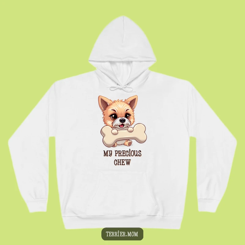 Cozy Funny Hoodie: Mischievous Terrier Guarding Giant Bone, Warm Gift