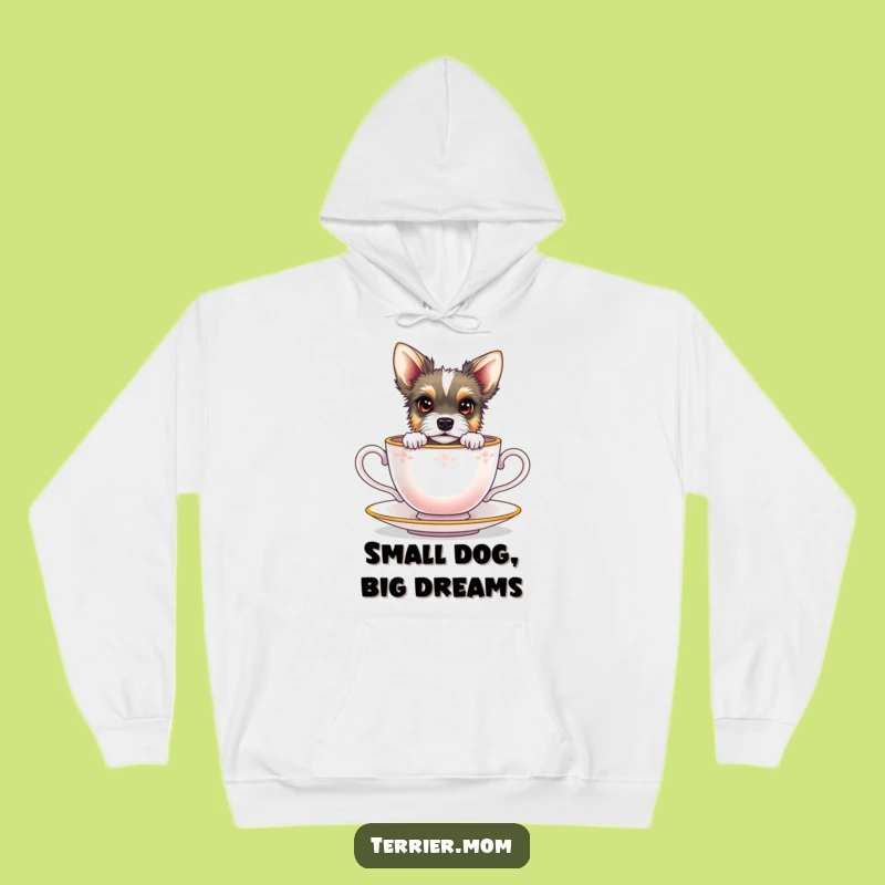 Cozy Funny Terrier Teacup Hoodie: Peeking Dog Design, Warm Gift