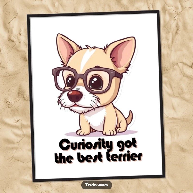Funny Free Printable Wall Art: Terrier in oversized glasses, curiously peering at something extremely small
