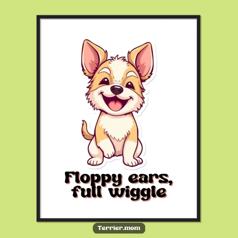 Free Printable Wall Art: Excited Wiggling Terrier Dog - Humorous Downloadable Decor