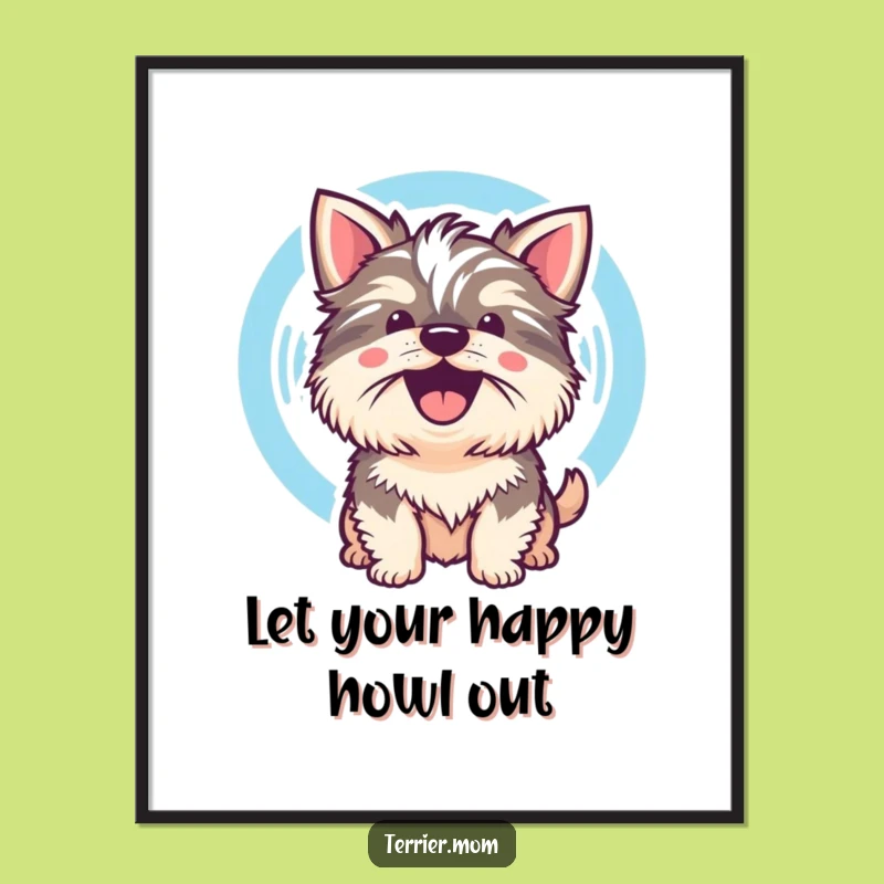 Free Printable Wall Art: Barking Kawaii Terrier Sound Wave for Funny Downloadable Decor
