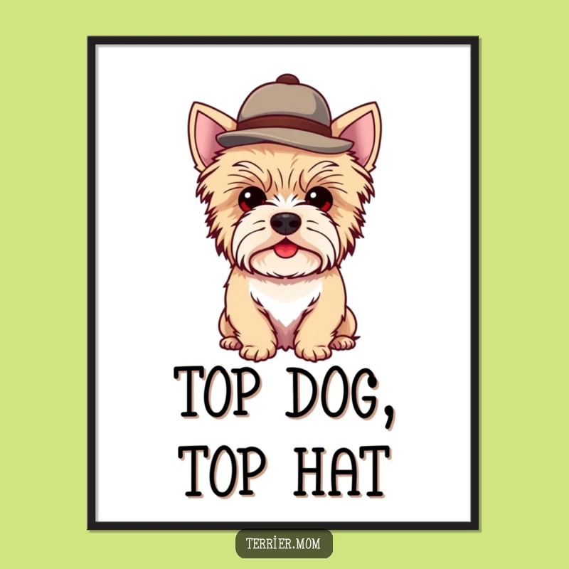 Free Printable Wall Art: Dapper Kawaii Terrier Dog Hat for Funny Downloadable Decor