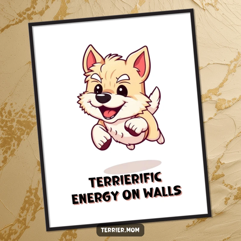 Funny Free Printable Wall Art: Energetic Terrier Dog Sprinting with a Wide, Happy Grin, Full of Life