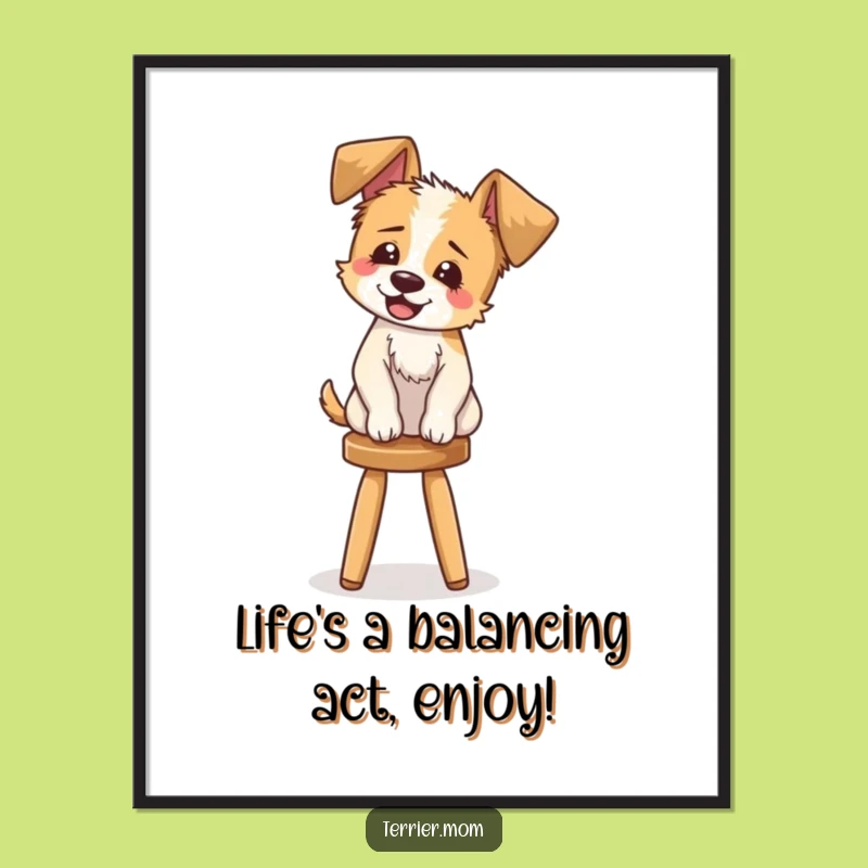 Free Printable Wall Art: Giggling Terrier on Stool Funny Dog Art Downloadable Decor