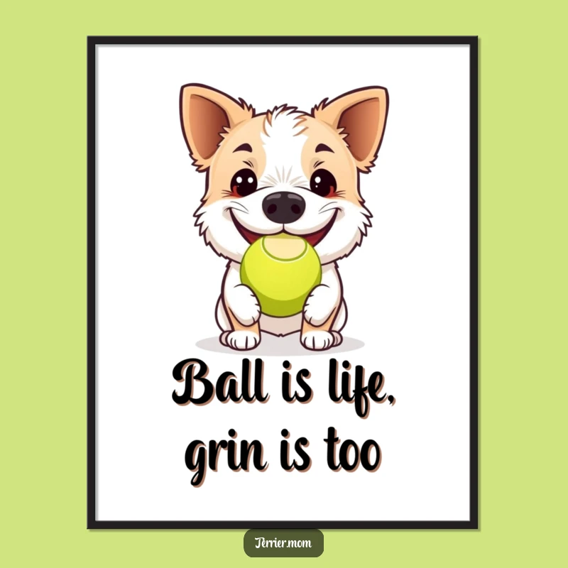 Free Printable Wall Art: Happy Terrier with Ball, Energetic Downloadable Art