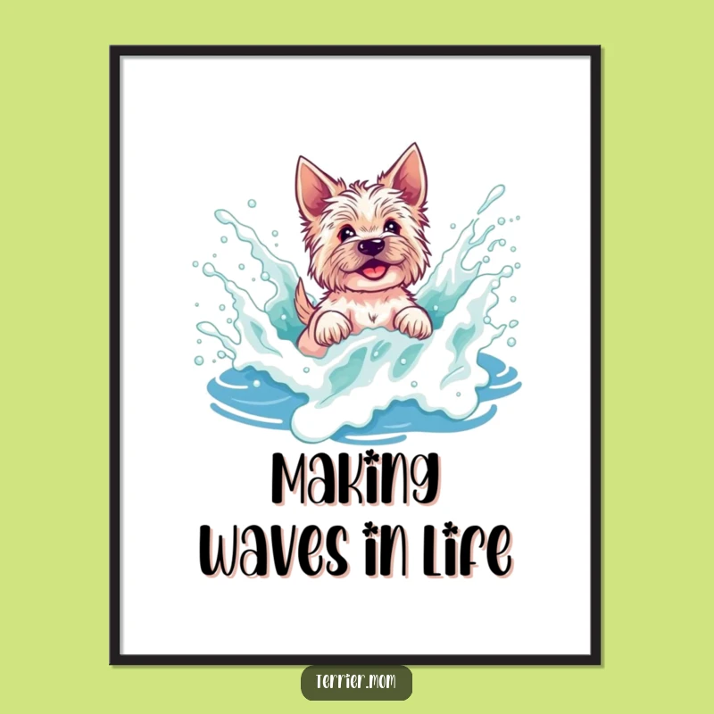 Free Printable Wall Art: Playful Terrier Wave Splash - Funny Decor