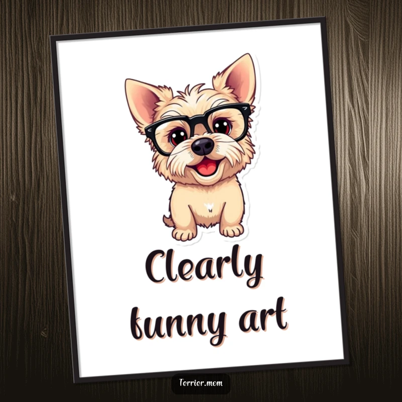 Funny Free Printable Wall Art: Playful Terrier Dog Wearing Large, Funny Glasses and Tilting Its Head Amusingly
