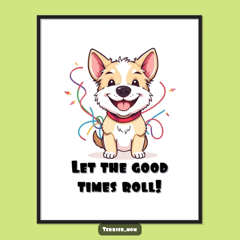 Funny Free Printable Wall Art: Grinning Terrier Streamers Downloadable Home Decor