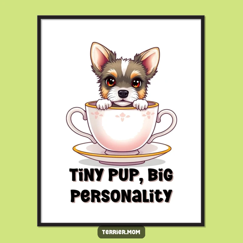 Funny Free Printable Wall Art: Teacup Terrier Peeking, Adorable Doggy Decor
