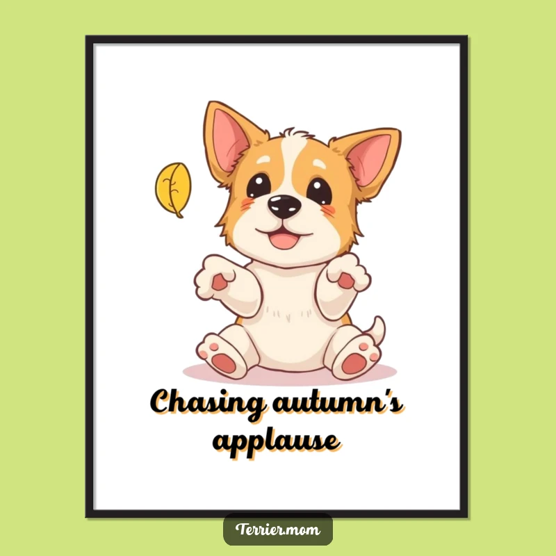 Funny Free Printable Wall Art: Terrier Leaf Chase, Whimsical Dog Downloadable Decor