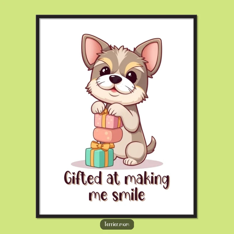Free Printable Wall Art: Terrier's Precarious Gift Stack - Funny Decor