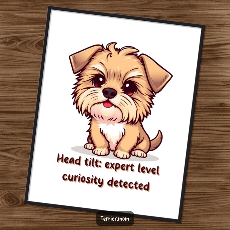 Funny Free Printable Kawaii Terrier Dog Wall Art featuring a curious head tilt, perfect for downloadable DIY home decor.