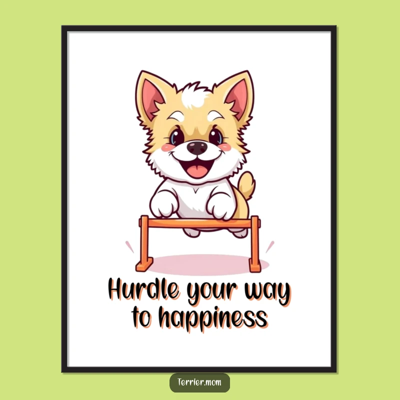Funny Free Printable Wall Art: Energetic Kawaii Terrier Leaping, Downloadable Decor