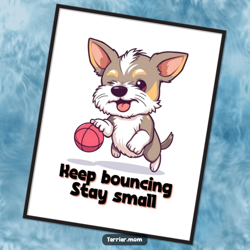 Funny Free Printable Wall Art: A determined terrier focusing on bouncing a small, colorful ball, full of life.