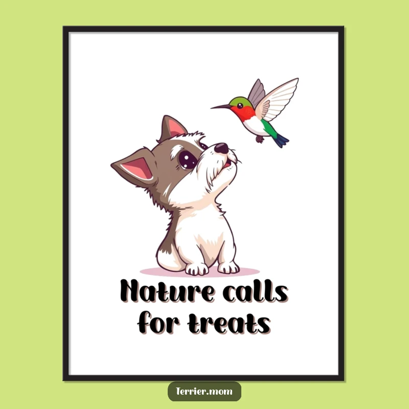 Funny Free Printable Wall Art: Surprised Terrier & Hummingbird Downloadable Home Decor