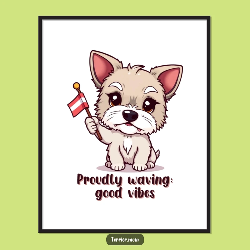 Funny Free Printable Wall Art: Terrier Waving Flag, Proud Dog Downloadable Art
