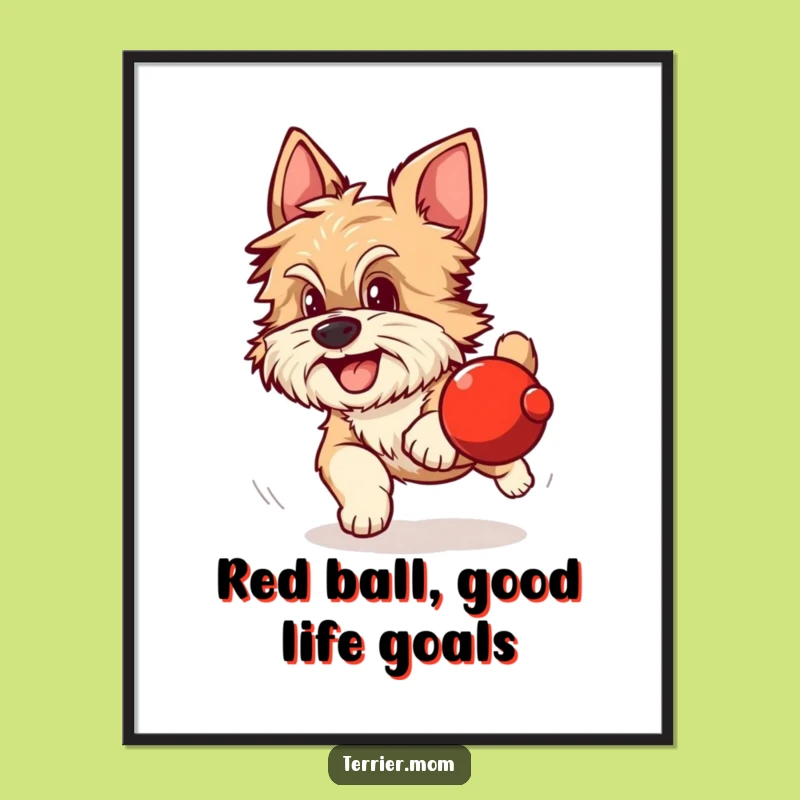 Free Printable Wall Art: Scruffy Dog Chasing Ball, Funny Dog Downloadable Art