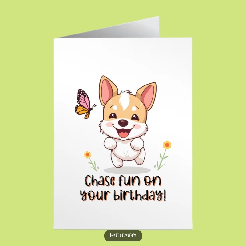 Free Printable Birthday Terrier Card: Funny Butterfly Chase Gift
