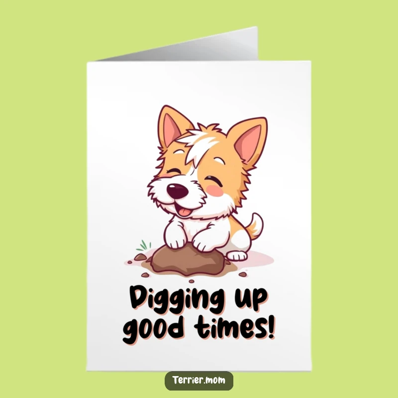 Free Printable Birthday Card: Digging Kawaii Terrier, Joyful & Funny, Instant Download Gift