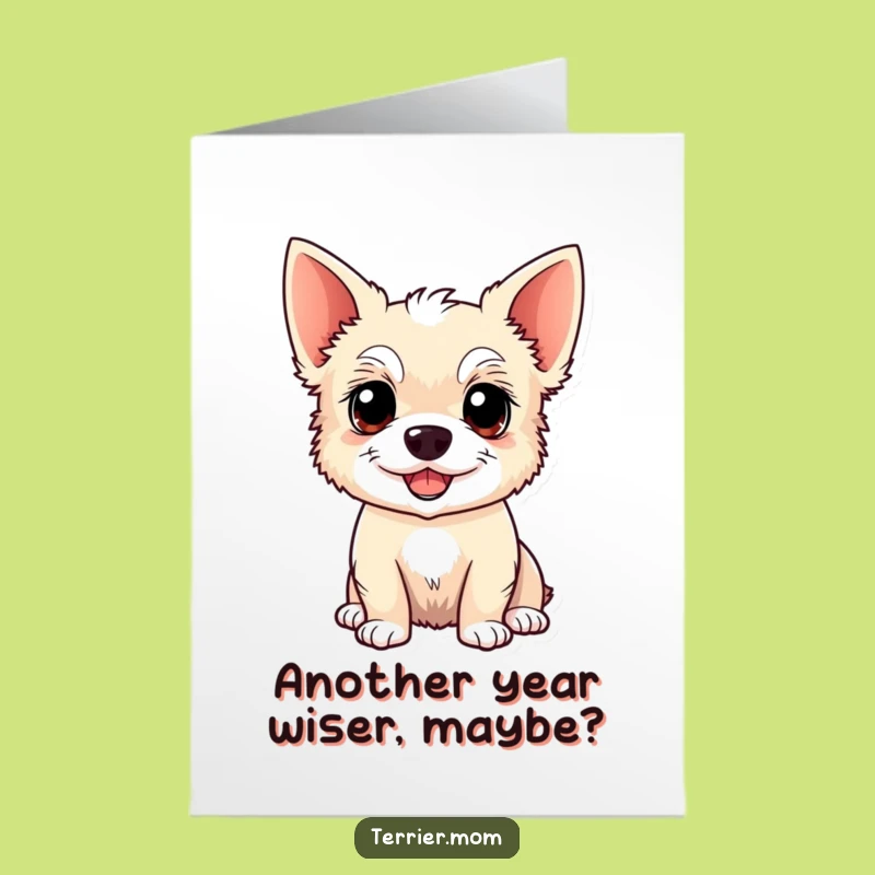 Free Printable Birthday Card: Alert Kawaii Terrier Dog, Happy & Bright, Instant Download Gift