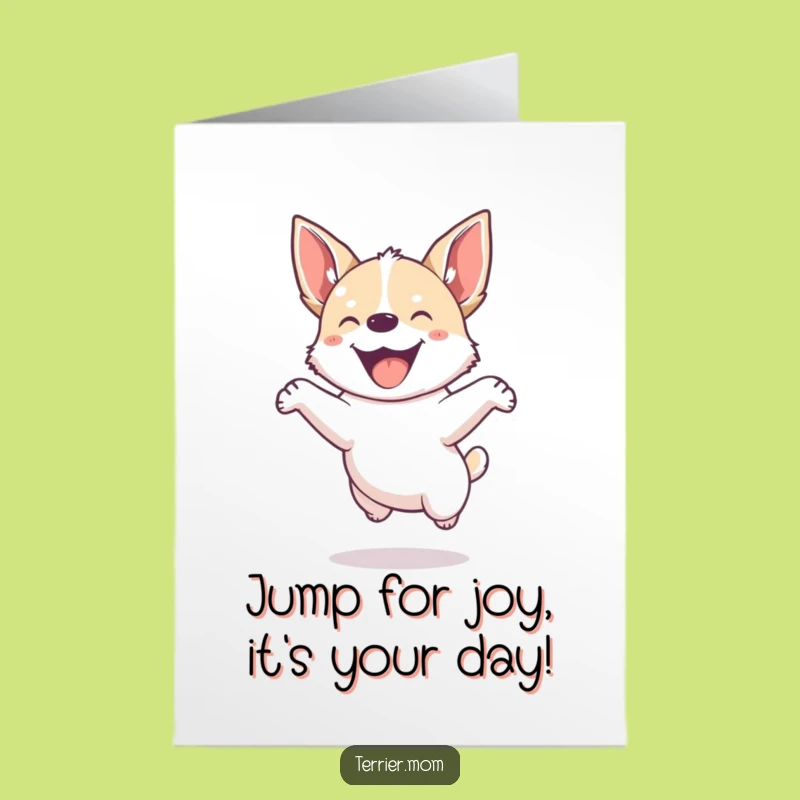 Free Printable Birthday Card: Energetic Jumping Dog, Funny Downloadable Gift
