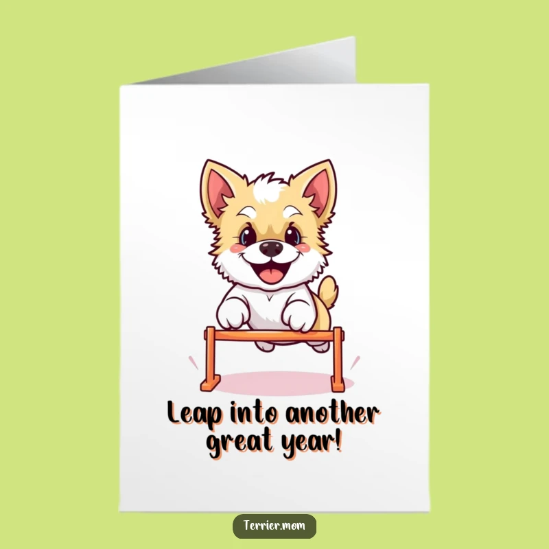 Free Printable Birthday Card: Funny Kawaii Terrier Leaping for Joy, DIY Gift Download