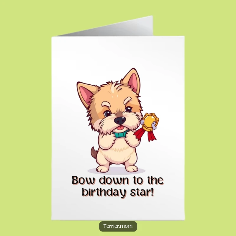 Free Printable Birthday Card: Funny Terrier Bowing Award, Hilarious Downloadable Gift