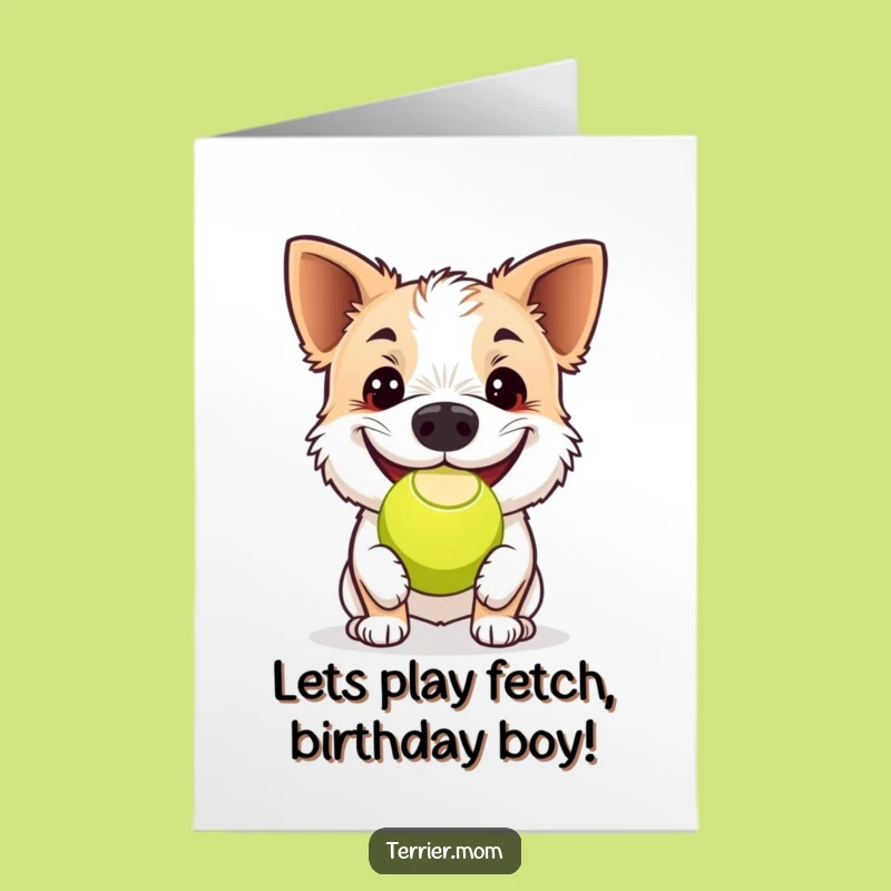 Free Printable Birthday Card: Happy Terrier with Ball, Joyful Downloadable Gift
