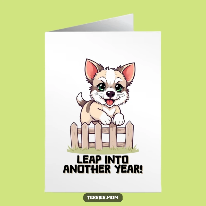 Free Printable Birthday Card: Happy Leaping Terrier, Fun Downloadable Gift Idea