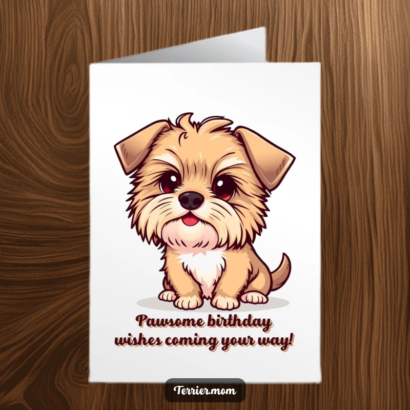 Funny Free Printable Kawaii Terrier Dog Birthday Card with a curious head tilt, perfect for a downloadable DIY gift.