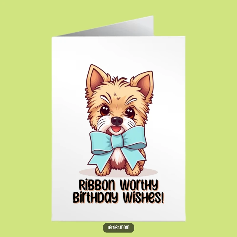 Free Printable Birthday Card: Big Ribbon Kawaii Terrier, Funny DIY Gift Download