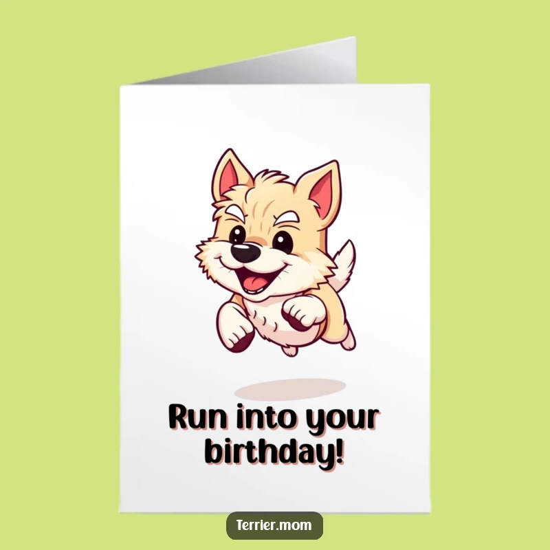 Free Printable Birthday Card: Energetic Terrier Dog - Funny Downloadable Gift for Runners