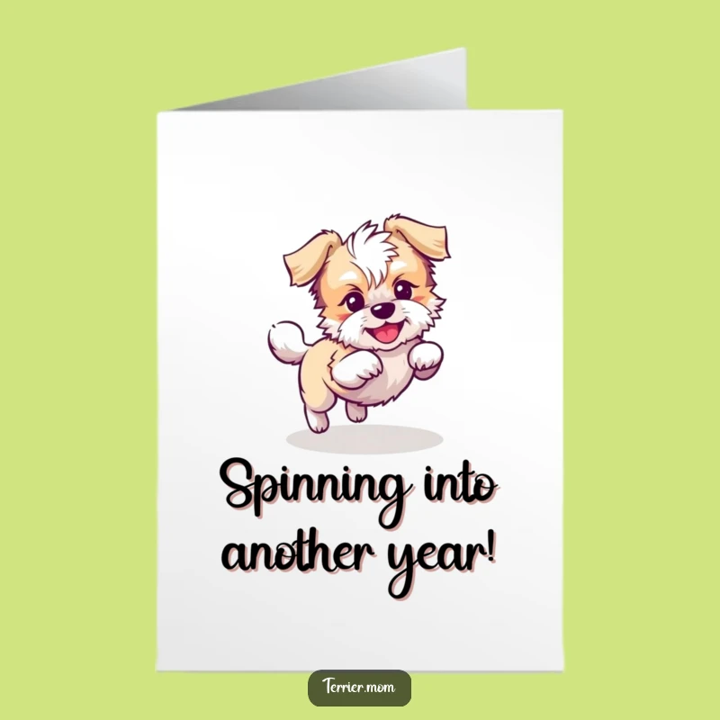 Free Printable Birthday Card: Playful Terrier Dog, Tail Chase Fun, Instant Download Gift