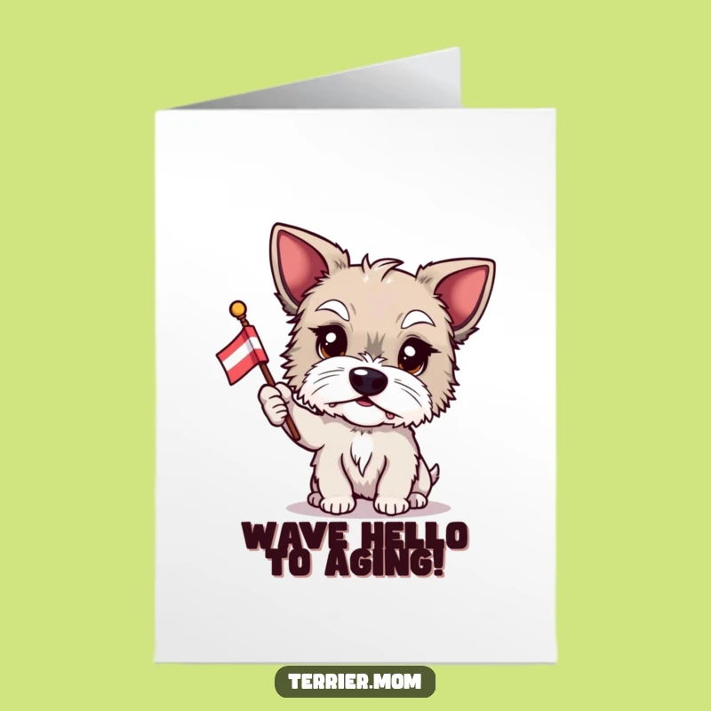Free Printable Birthday Card: Proud Terrier Waving Flag, Festive Dog Lover Gift
