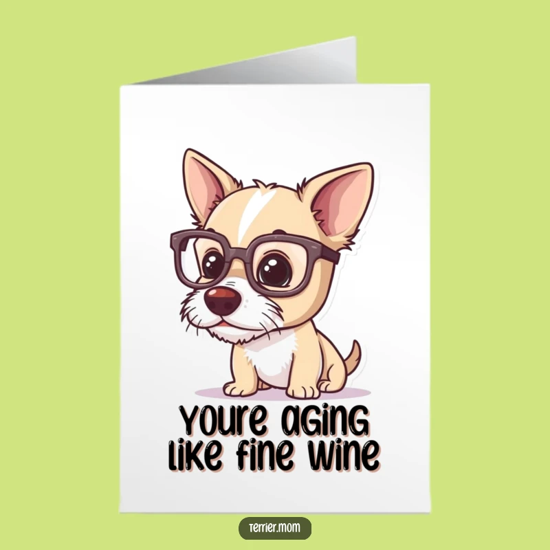 Free Printable Bday Card: Curious Terrier in Glasses, Funny Downloadable Gift
