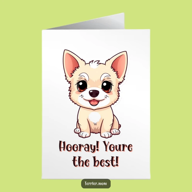 Free Printable Congrats Card: Alert Kawaii Terrier Dog, Joyful Celebration, Downloadable Gift
