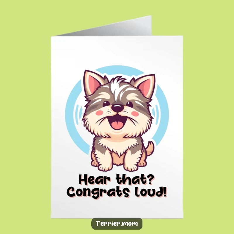 Free Printable Congrats Card: Barking Kawaii Terrier Wave for a Joyful Downloadable Gift