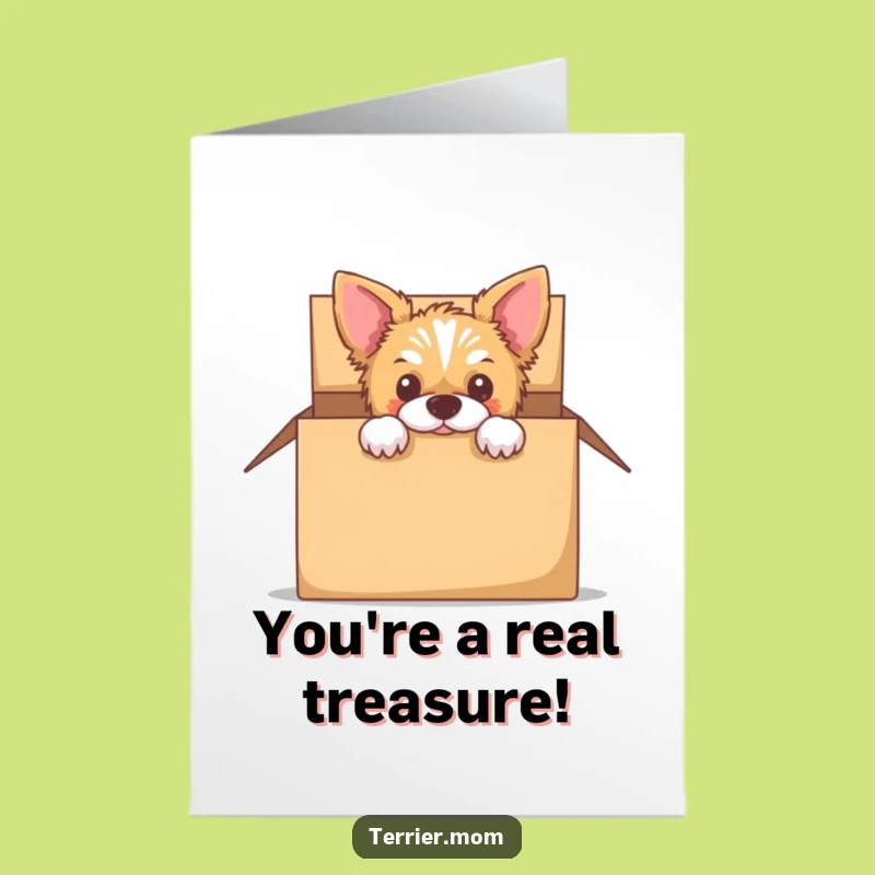 Free Printable Congrats Card: Box Peeking Terrier - Funny Dog Celebration