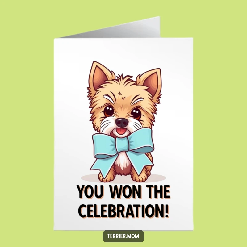 Free Printable Congrats Card: Giant Ribbon Kawaii Terrier, Awesome DIY Download
