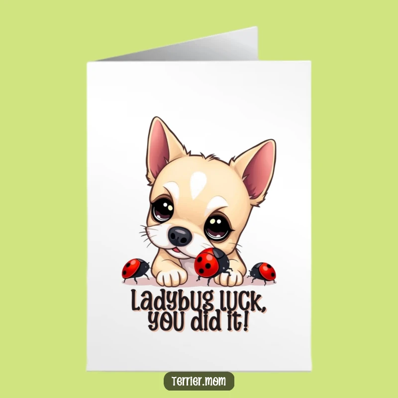 Free Printable Congrats Card: Terrier & Ladybug, Humorous Dog Downloadable Greeting
