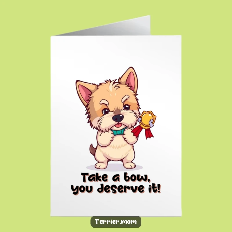 Free Printable Congratulations Card: Funny Terrier Bowing, Hilarious Downloadable Gift
