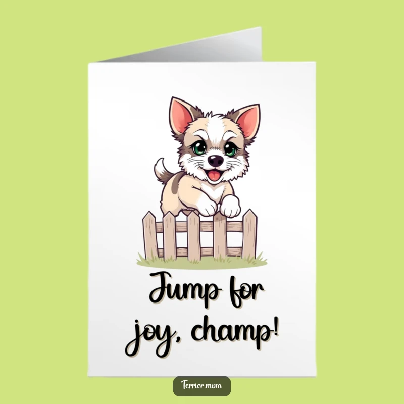 Free Printable Congrats Card: Leaping Terrier Success, Hilarious Downloadable Gift