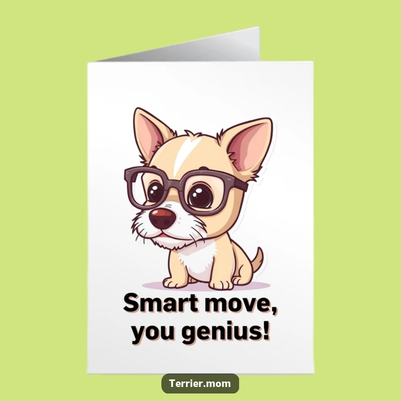 Free Printable Congrats Card: Curious Terrier in Glasses, Funny Downloadable Gift