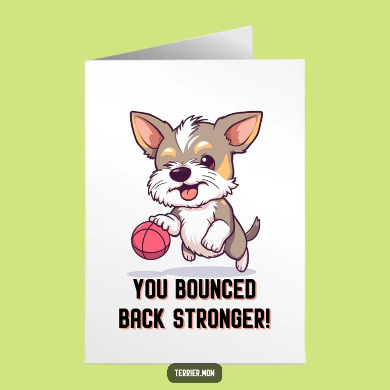 Free Printable Congrats Card: Terrier Bouncing, Funny Dog Achievement Card