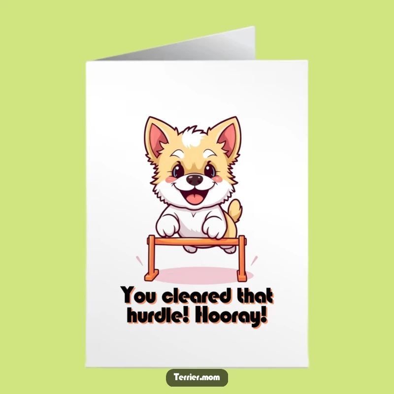 Free Printable Congrats Card: Excited Kawaii Terrier Leaping, Amazing DIY Download
