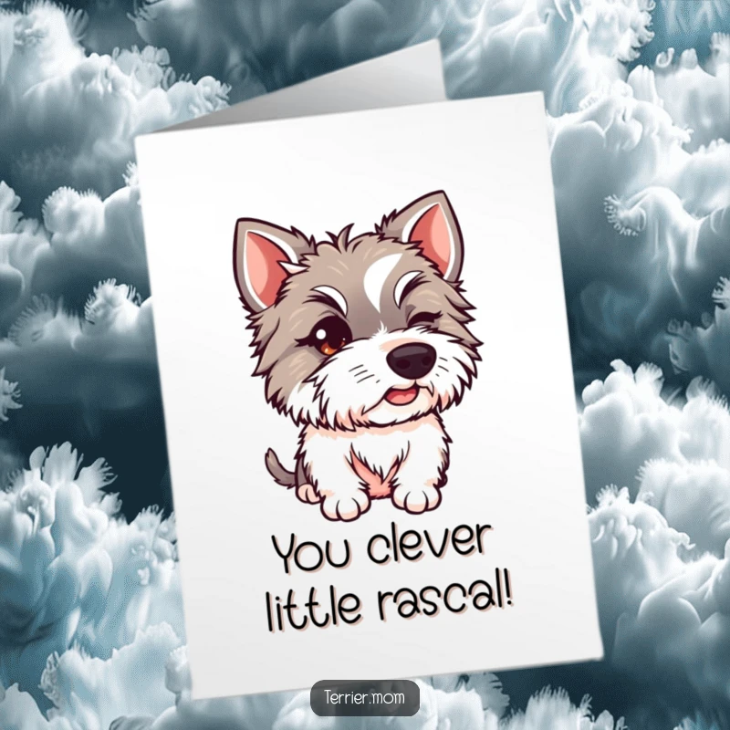 Funny Free Printable Congratulations Card: A Terrier dog with a mischievous glint in its eye, offering a knowing wink of congratulations.