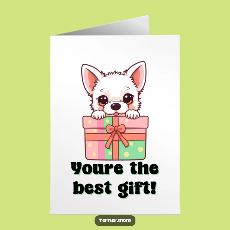 Free Printable Kawaii Terrier Thank You Card - Pup in Gift Box Download