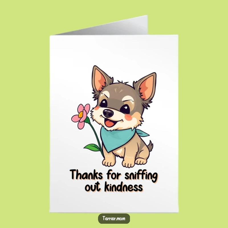 Free Printable Thank You Card: Adorable Terrier Flower Sniffer, Funny Dog Downloadable